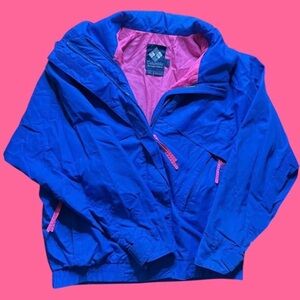 Columbia Womans Medium Vibrant Blue Raincoat with Pink Accents